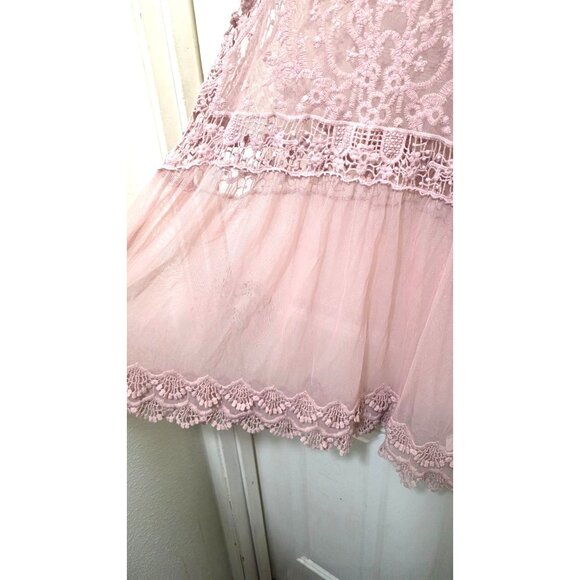 LaBellum Hillary Scott Pink Lace & Mesh Sleeveless Tunic Tank Top XL Womens - Picture 4 of 6